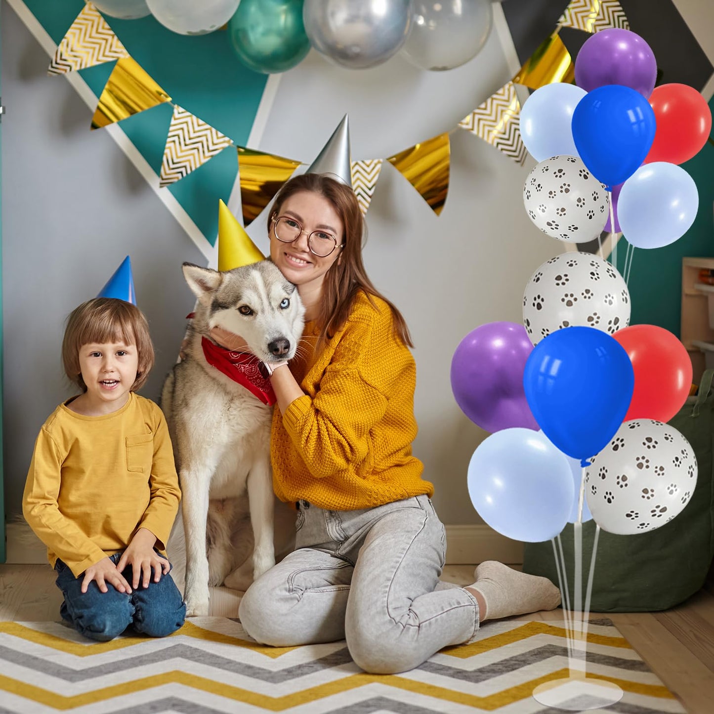 ZJDHPTY Dog Birthday Party Decorations Balloon Stand Kit with Blue Red and Puppy Paw Balloons (Puppy paw set4)