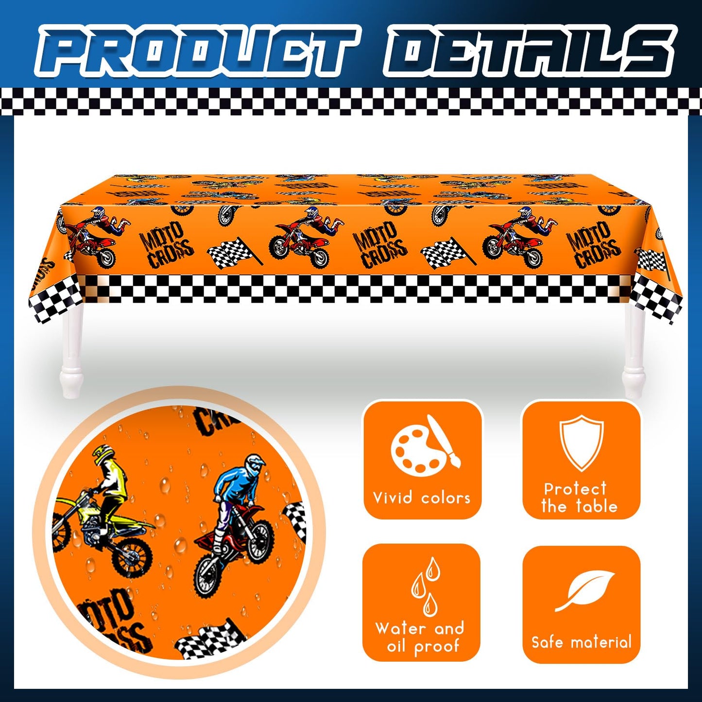 Patelai Dirt Bike Birthday Party Decorations Tablecloths Motorcycle Dirt Bike Theme Table Covers Checkered Racing Baby Shower Pa