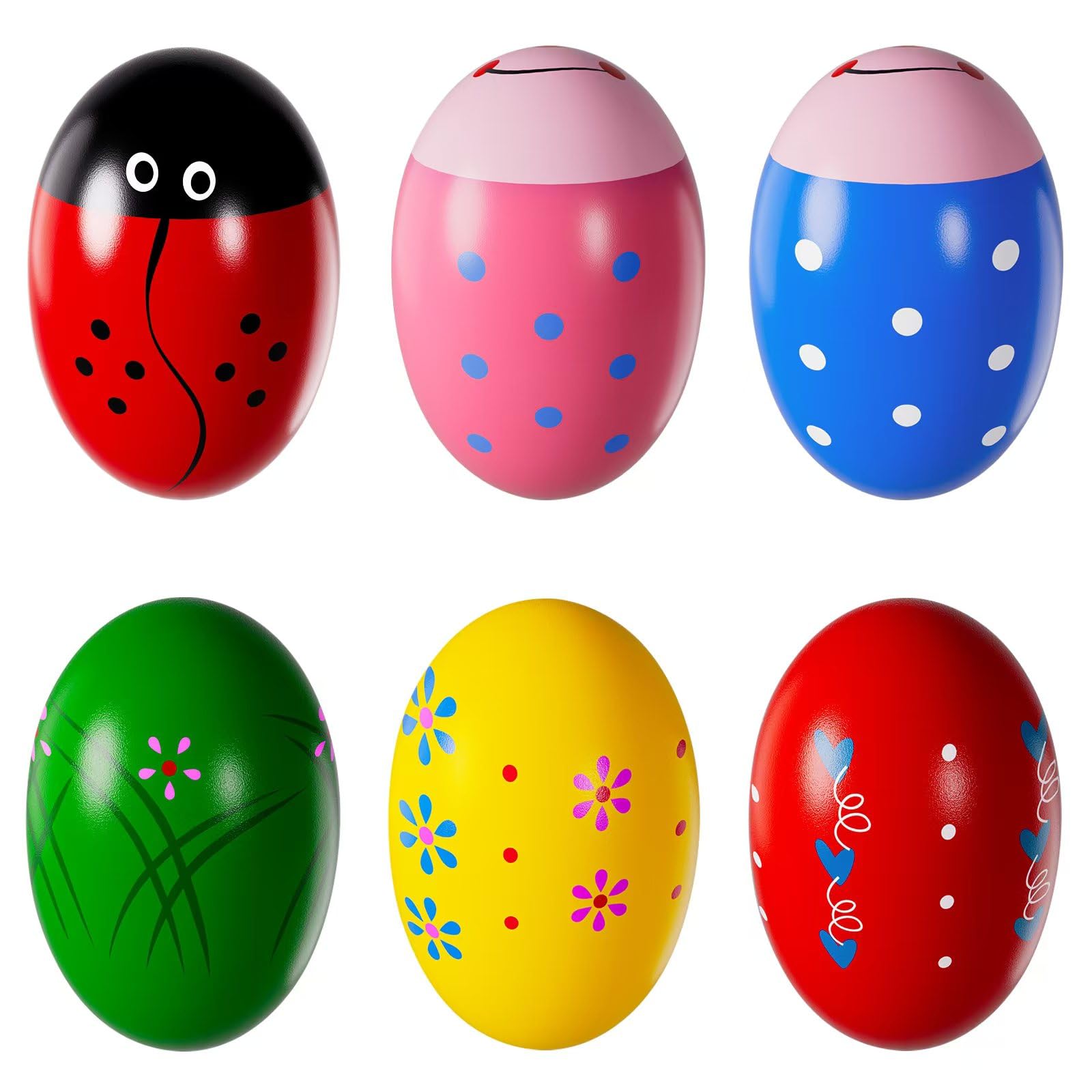 sucenance Easter Basket Stuffers, Set of 6 Prefilled Easter Eggs, Wooden Percussion Musical Shaker Egg Fillers Montessori Toy Es