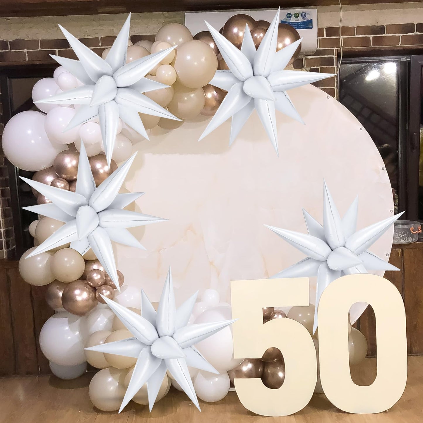 72 Pcs White Star Balloons, 26 Inch Star Foil Balloons Starburst Balloon, Large Spike Cone Metallic Balloons For Birthday, Weddi