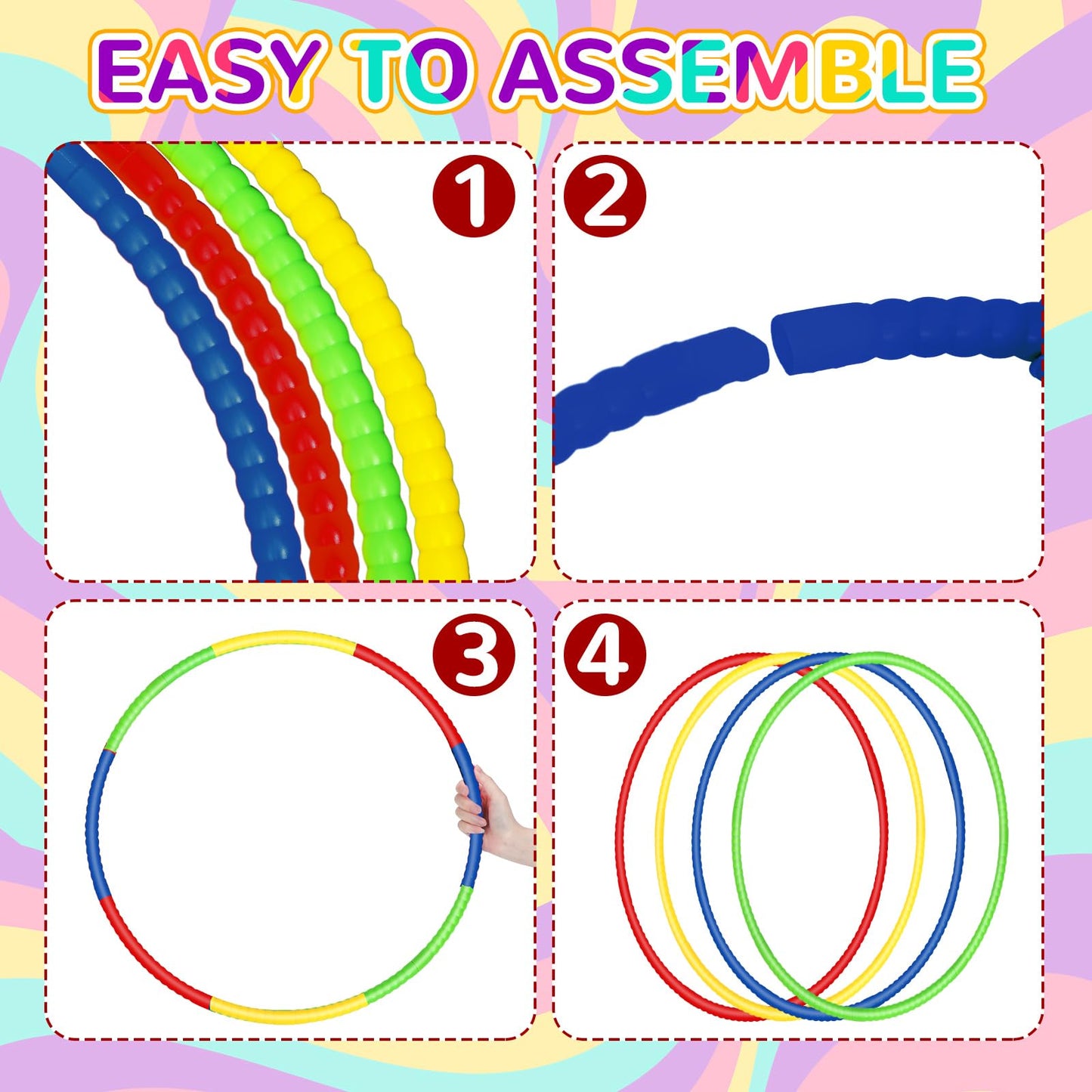 Syhood 12 Pcs Toy Color Hoop Plastic Detachable Adjustable Hoop Light Weight Exercise Fitness Equipment Toy Waist Ring for mature-themed Party  3 Sizes(Green  Pink  Yellow  Dark Blue)