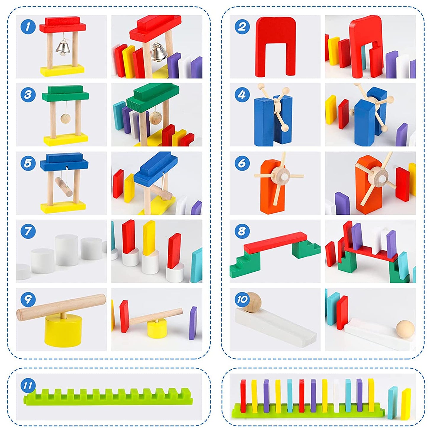 Joqutoys 600 PCS Dominoes Set for Kids  Wooden Domino Building Blocks  6 Colors Bulk Dominoes Racing Tiles Games with Extra 26 Add-on Blocks and Storage Bag  Educational Toys for Kids Birthday Party