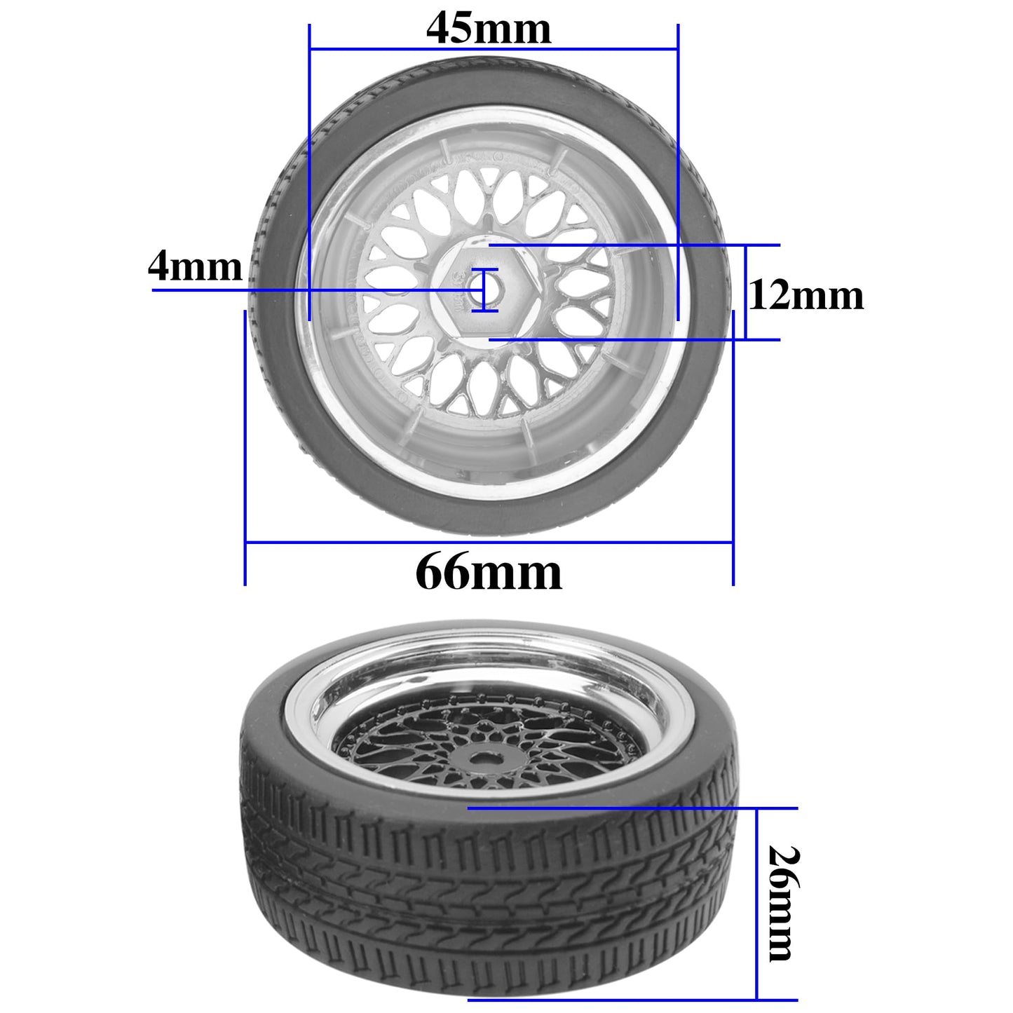 ShareGoo RC 1/10 On Road Tires & Wheel 12mm Hex Plastics Rims Compatible with Tamiya TT01 TT02 Kyosho Sakura D3 Traxxas 4Tec 2.0
