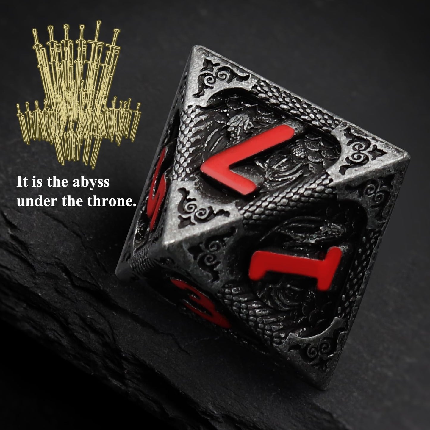 Haxtec Metal DND Dice Set Black Red Dragon D&D Dice Set with Leather Dice Bag Metal Polyhedral Dice for Dungeons and Dragons Gif