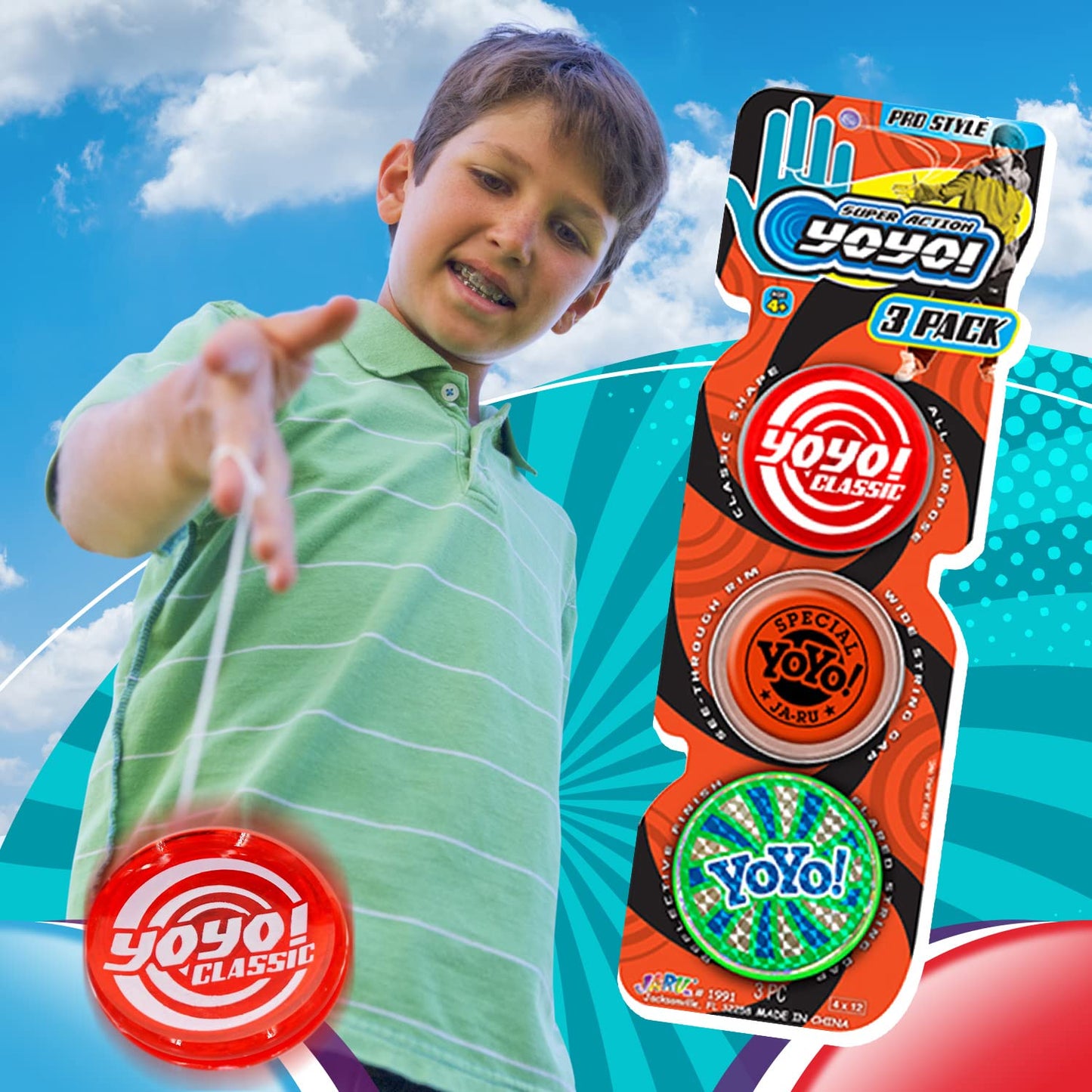 Yoyo Professional Bundle Yo-Yos Set By Ja-Ru (1 Pack Of 3) . Quality Fun Fidget Toys For Kids And Adults Yoyos For Kids Stoking Stuffers Filler Party Favors In Bulk 1991-1