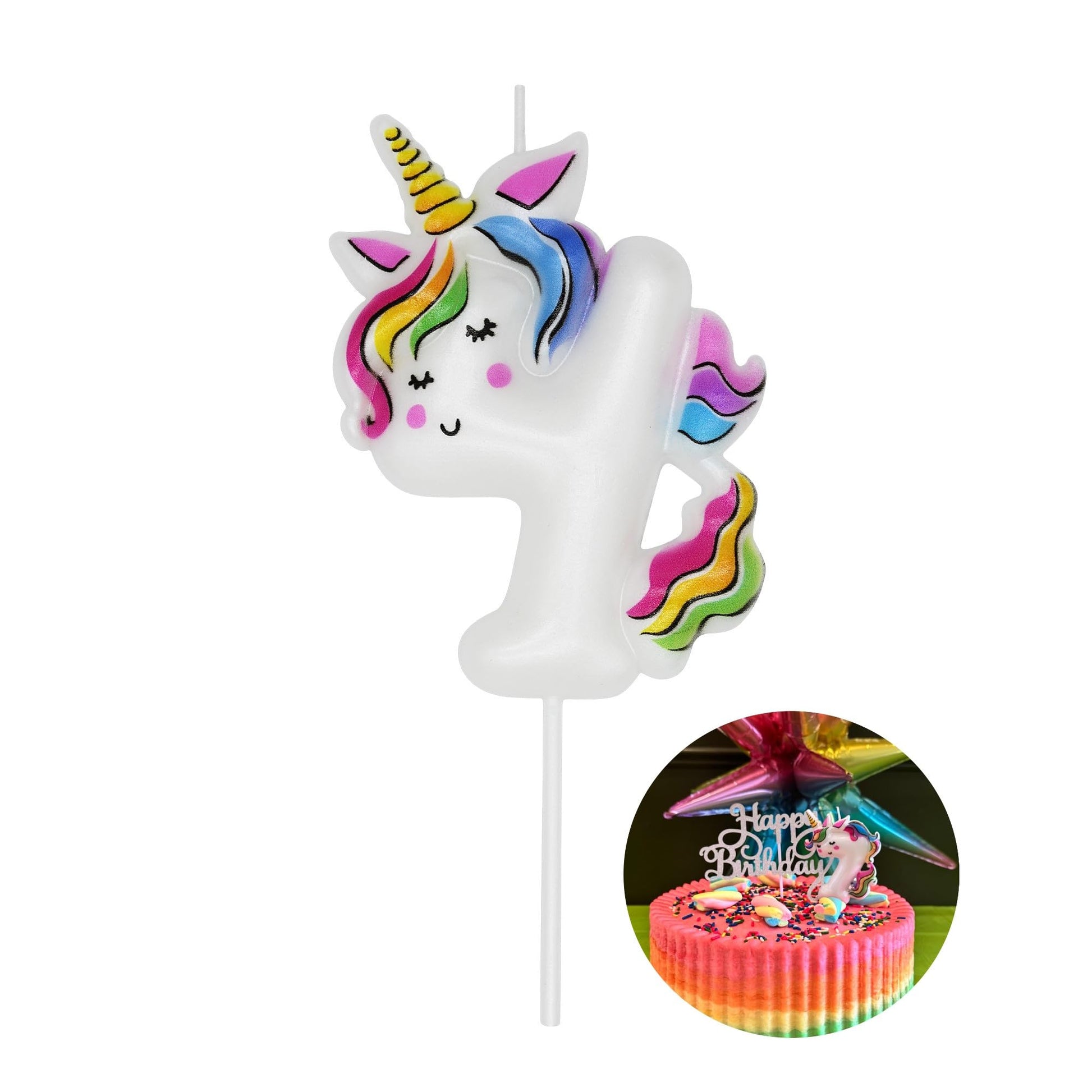 DERVENTA Birthday Candle Number White Unicorn Themed Party Decorations Beautiful Cake Topper 1 Piece (Unicorn Number 4)