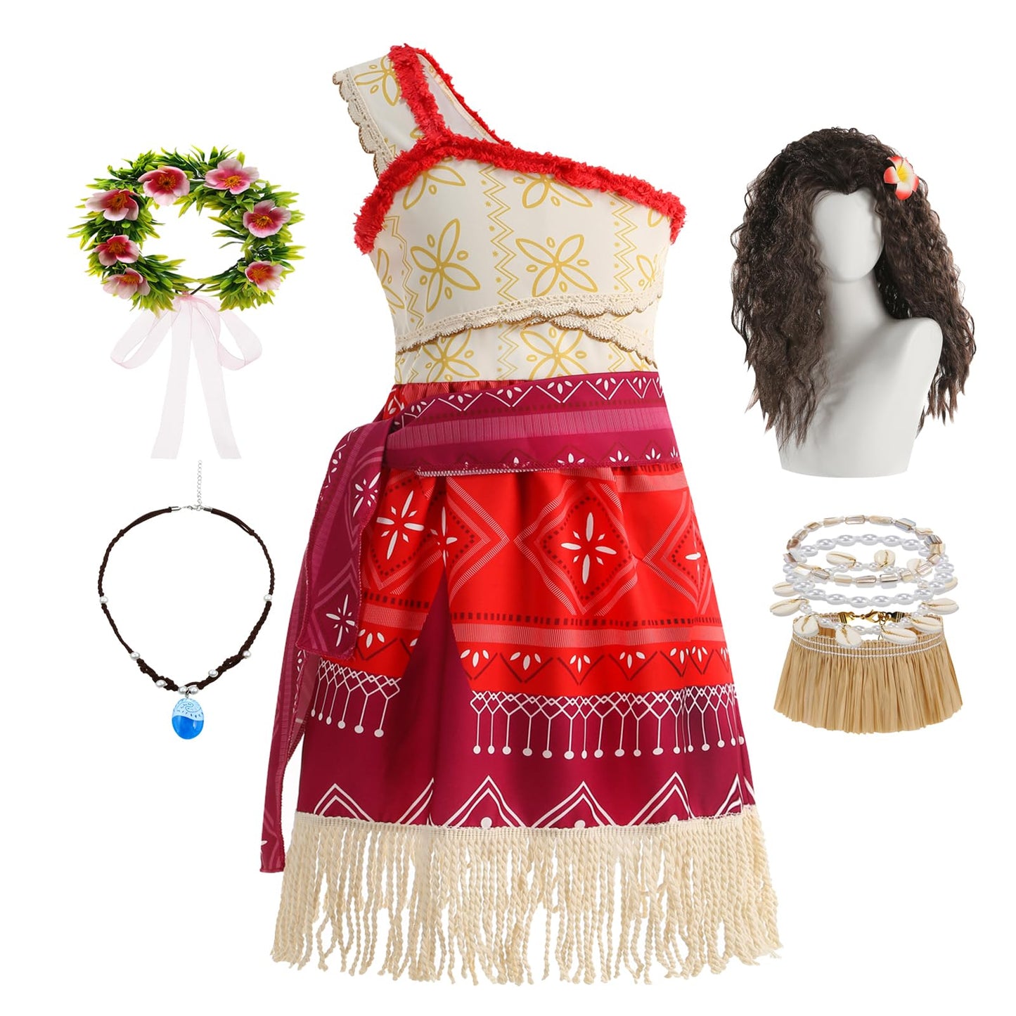 BLOOMIRO Moana Costume for Girls Dress up Movie Role Play Halloween Cospiay Outfits (White, 130)