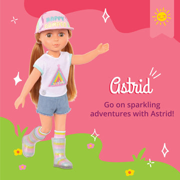 Glitter Girls – Astrid 14-Inch Poseable Doll – Red Hair & Hazel Eyes — Camping Outfit, Matching Cap, And Glitter Boots –Toys, Clothes, And Accessories For Kids Ages 3+