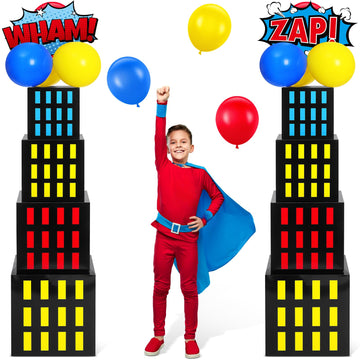 Leitee 40 Pcs Hero Theme Party Decoration, Hero Theme Party Favor Boxes with Balloons and Cutouts, Skyscraper Centerpiece Boxes 