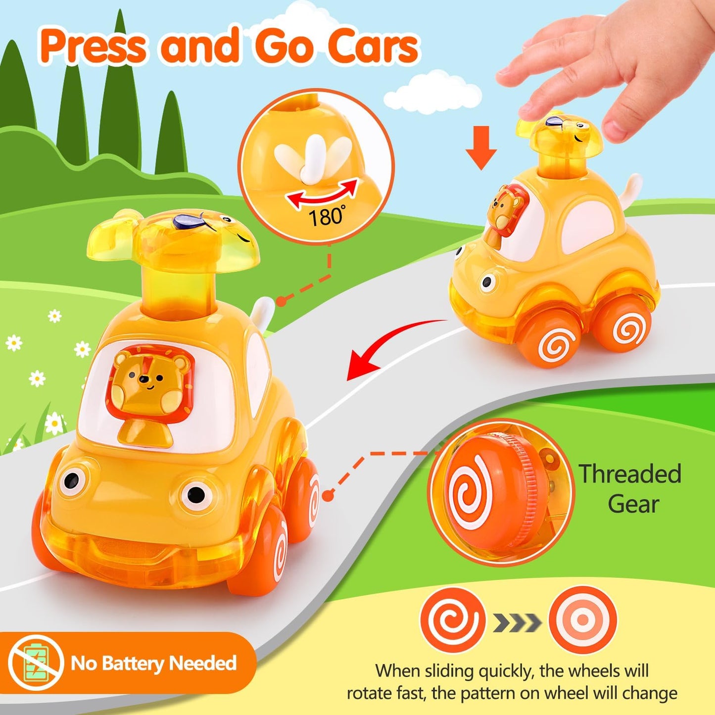 Palmatte Press and Go Cars Toys for 1 Year Old Boys & Girls - Perfect Birthday Gift for Toddlers 1-3, Baby Toy for 12-18 Months