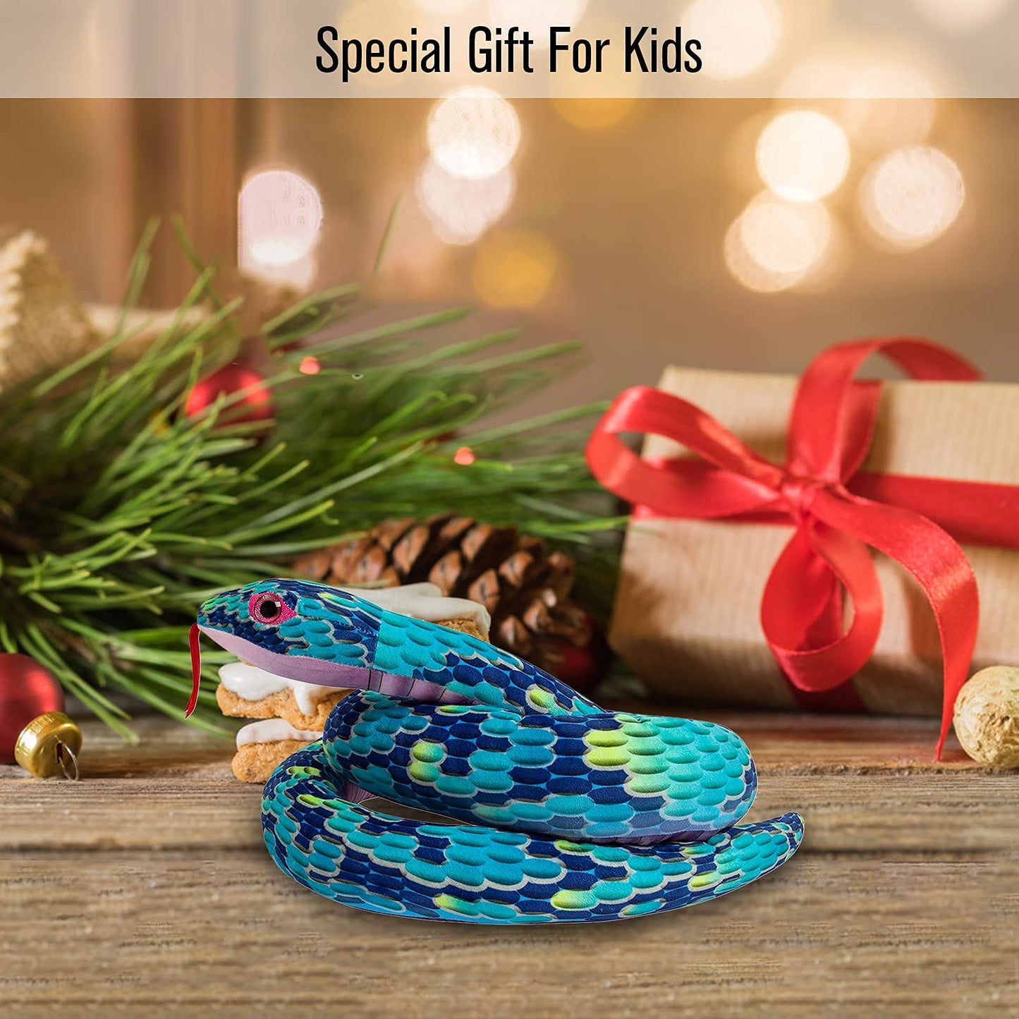 Tormays Realistic Anaonda Stuffed Animal, Large Snake Plush Toy Gifts Giant Stuffed Snake For Kids, 100 Inch Long, Blue