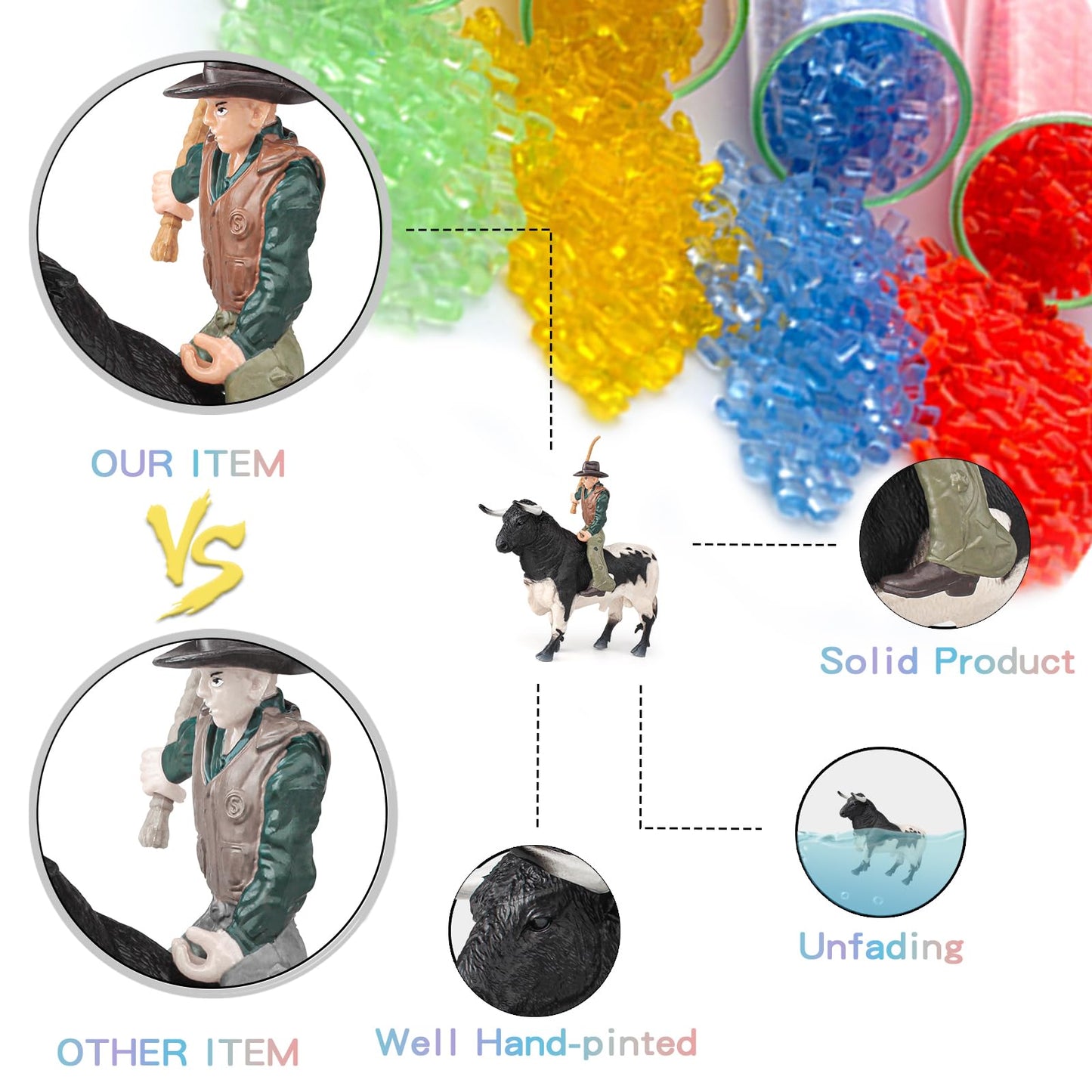 Lc Joycre Bullfighter 8 Inch Cowboy Bull Riding Toys For Boys Realistic Bull Toys Fighting Cows Toy For Kids Farm Animal Set Dec