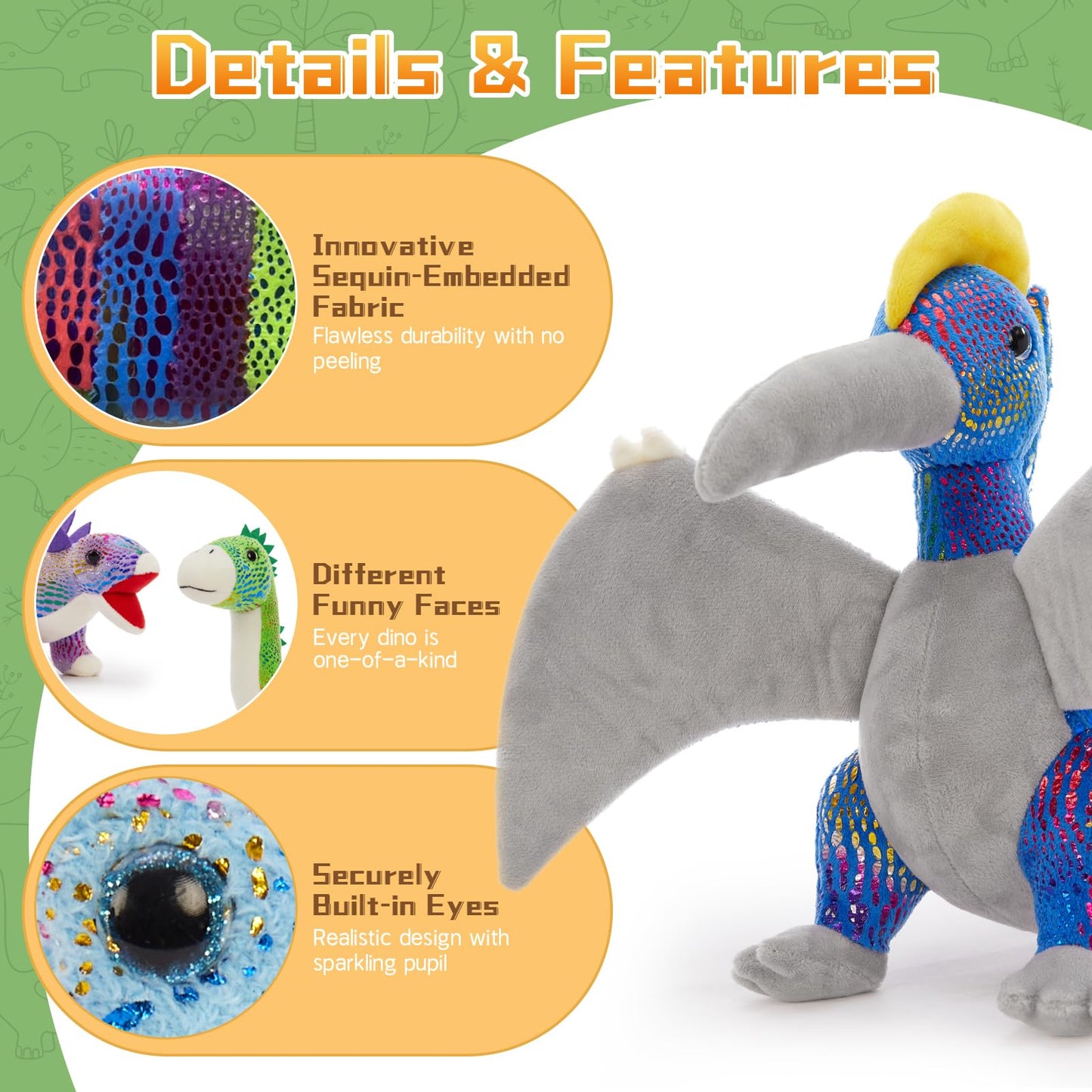 MaoGoLan 6Pcs Dinosaur Stuffed Animals Plush Dinosaur Toy Party Favors Bulk for Kids  12 Inch Collectible Stuffed Dino Plushies with Triceratops Velociraptor Stegosaurus Pterodactyl