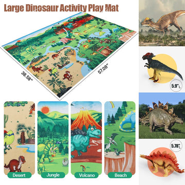 Fruse Jurassic Dinosaur Toys Figures,12 Pcs Realistic Large Dinosaur Figurines With Jumbo Play Mat & Information Dino Book,Educa