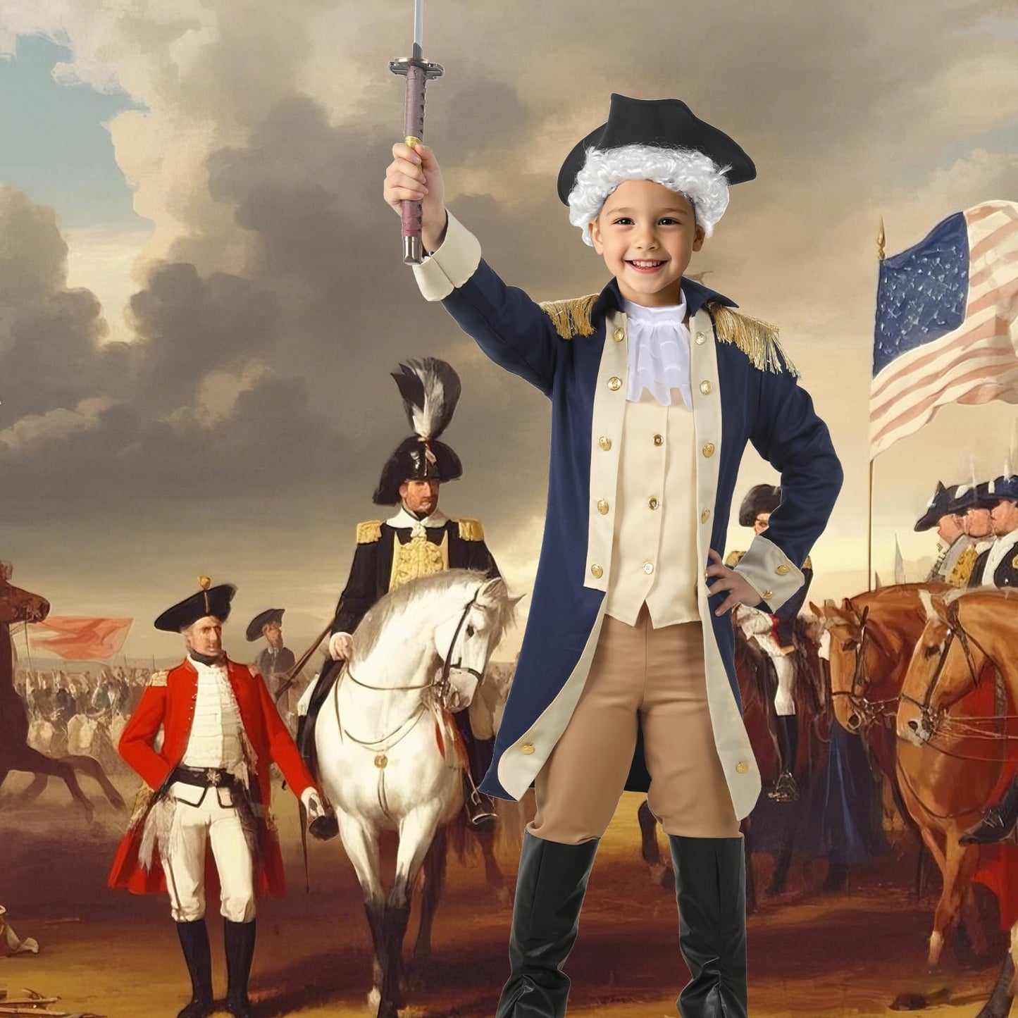 Gortykor Kids George Washington Costume Founding Father Costume For Boys American Colonial Uniform (12-14 Years)