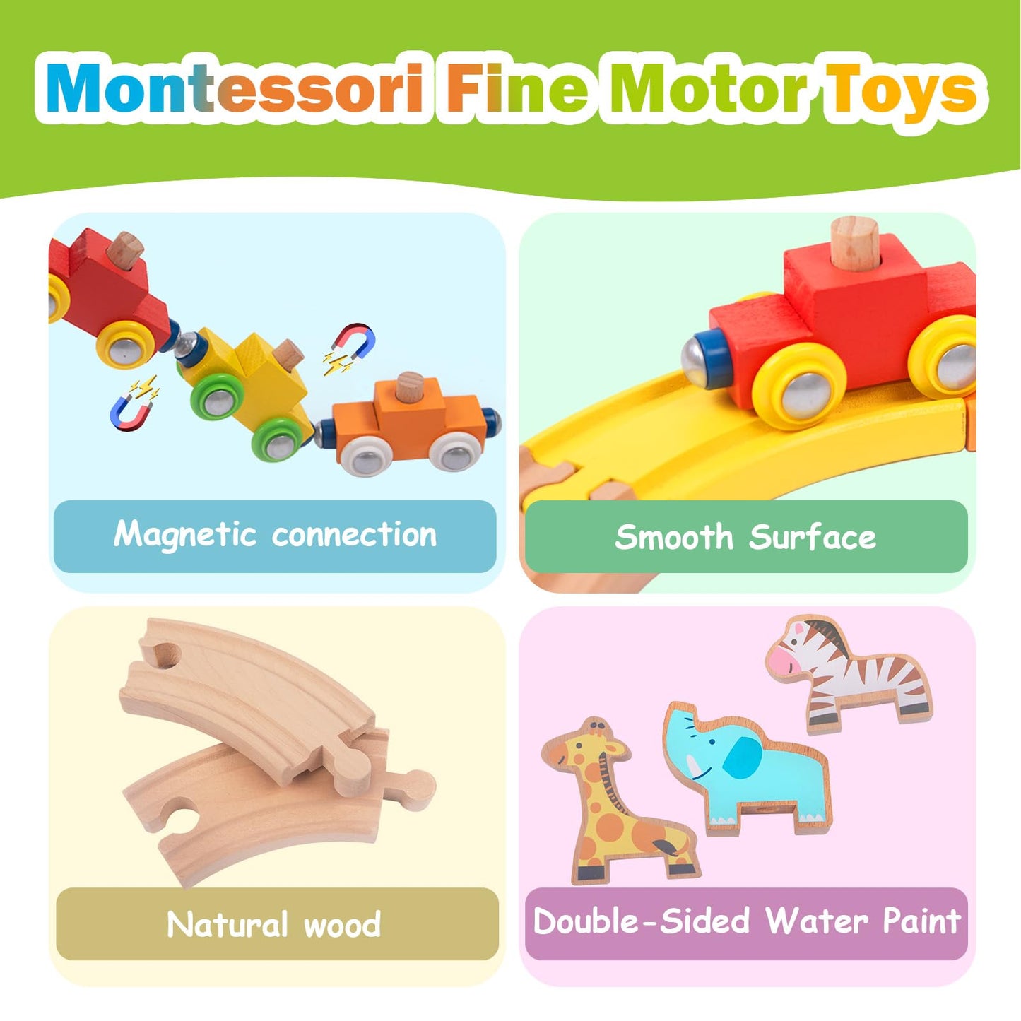 Train Set For Toddlers 18 Months+ Animal Wooden Train Set Toys For Toddler, Montessori Toys For 2 Year Old, Magnetic Train Toys