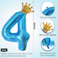 40 Inch Light Blue Number 4 And Mini Crown Balloon For 4Th Birthday Party Decorations, Light Blue Birthday Party Balloons Decora
