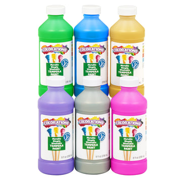 Colorations Paraben-Free Metallic Simply Washable Tempera Paint- Set Of 6, 8 Oz. Each