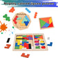 Wooderma 3 Pack Wooden Blocks Puzzles, 3-In-1 Russian Blocks, Octagon Puzzle, Tangrams Puzzles, Brain Teasers Toy Logic Game, Mo