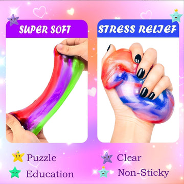 65 Pack Galaxy Slime Kits, Party Favors Slime Kit For Girls And Boys, Soft And Non-Sticky, Galaxy Slime Stress Relief Fidget Toy