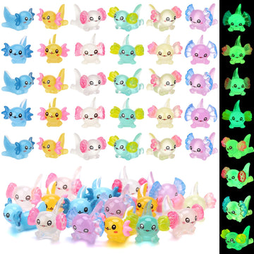 GGSTDDUP 30 Pcs Mini Resin Axolotl  Miniature Axolotl Figures to Hide  Unique Axolotl Ears in The Floral and White-Tailed Axolotl for Dollhouse Fairy Garden Landscape Aquarium (Some Styles Glowing)