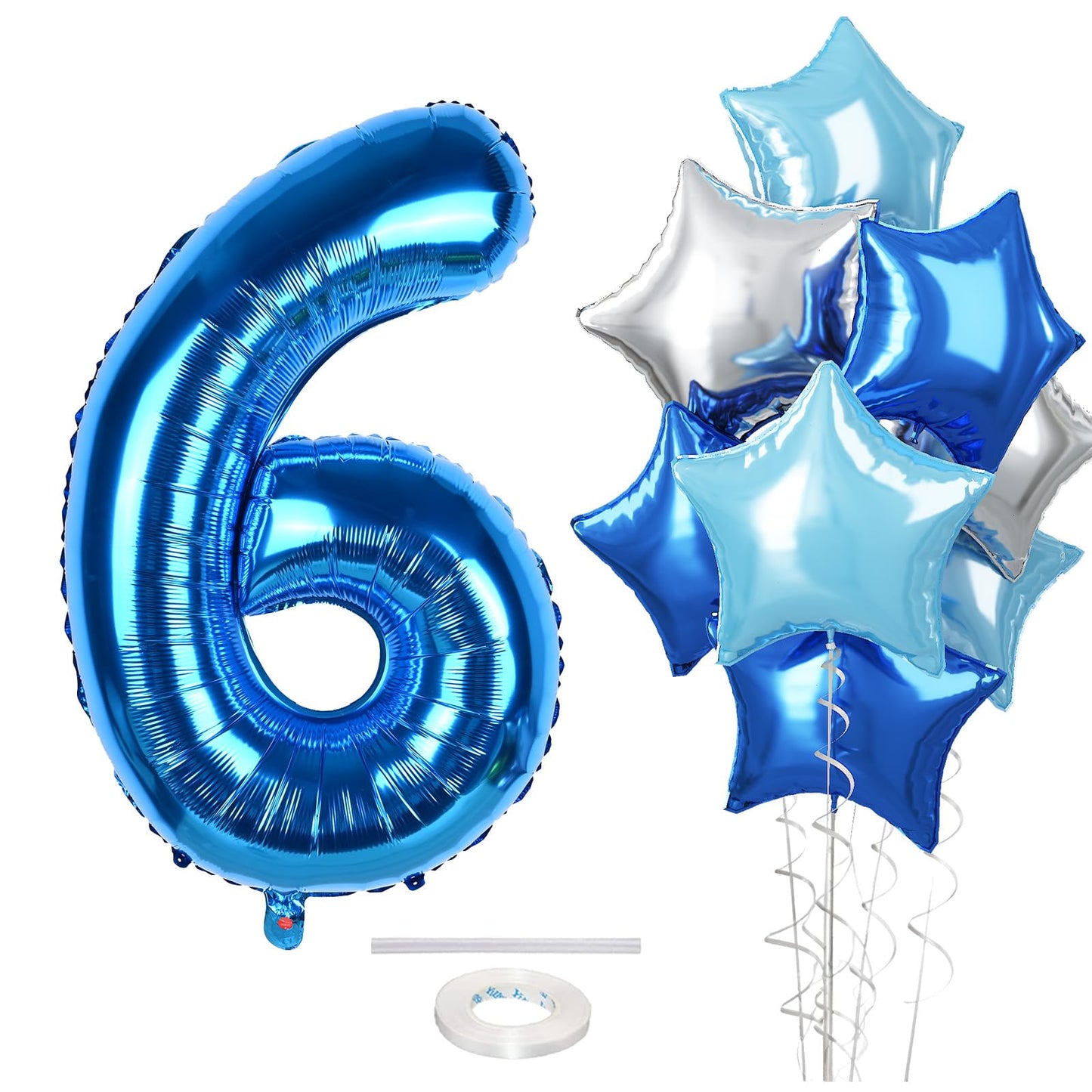 40 Inch Dark Blue Number Balloons 6, Royal Light Blue 6 Helium Foil Mylar Balloon, Teal Blue Globos Azules Self Inflating Silver