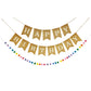 Natural Tan Burlap Happy Birthday Banner And Rainbow Pom Pom Garland, No Diy, Pre Strung And Ready To Hang, Faux Imitation Burla