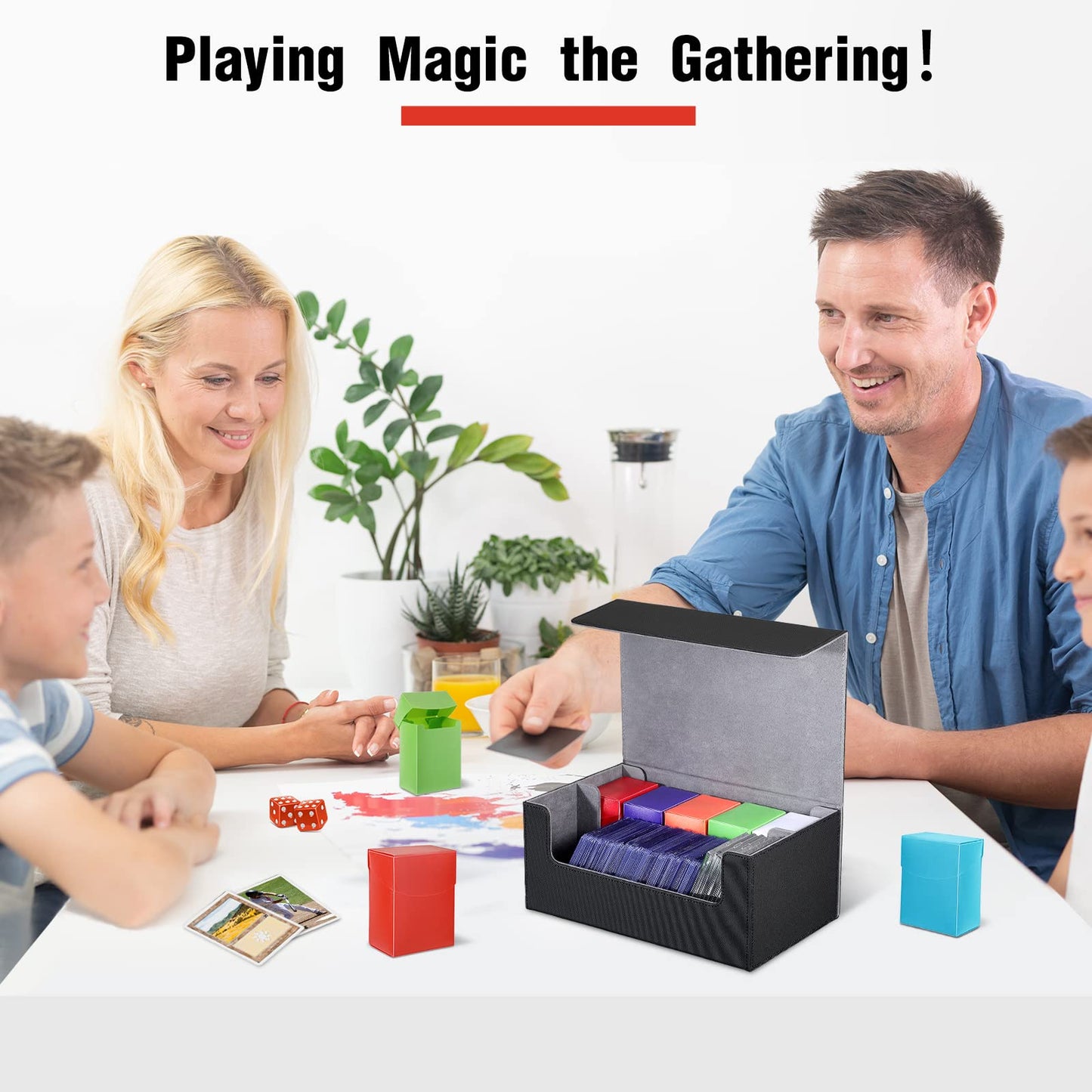 Yexiya 7 Pcs Deck Card Boxes, 1 Leather Deck Storage Box With 6 Plastic Deck Card Cases Playing Cards Box(Black, Gray)