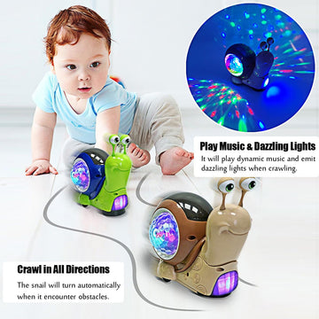 Tipmant Baby Toddler Electric Snail Toy Cute Electronic Animal Crawl, Play Music, Luminous Light Kids Birthday (Brown)