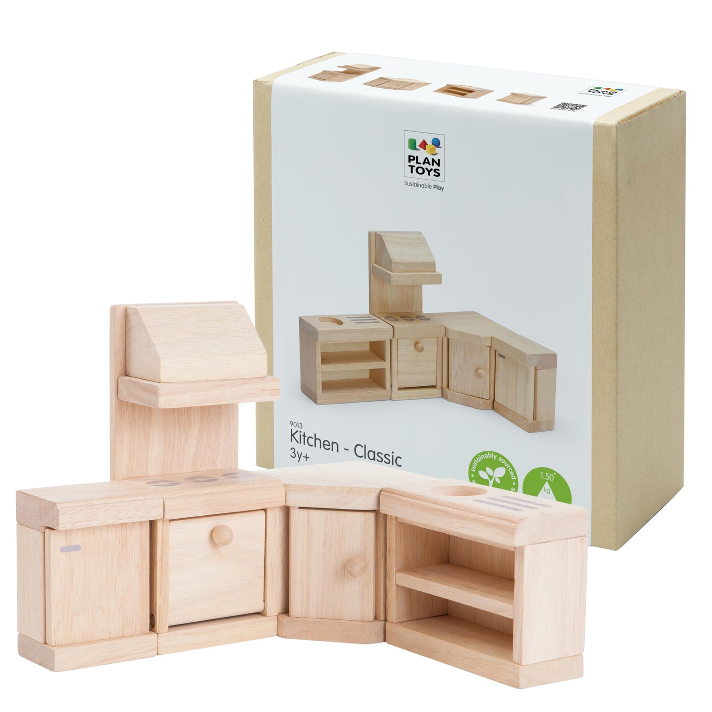 Plantoys Wooden Classic Line Of Dollhouse Furniture- Kitchen Set (9013) | Sustainably Made From Rubberwood And Non-Toxic Paints