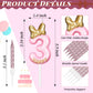 BBTO Number 3 Birthday Candle Pink Birthday Candle Girl with 10 Pieces Pink Candles Long Thin Cupcake Candles in Holders for Cak