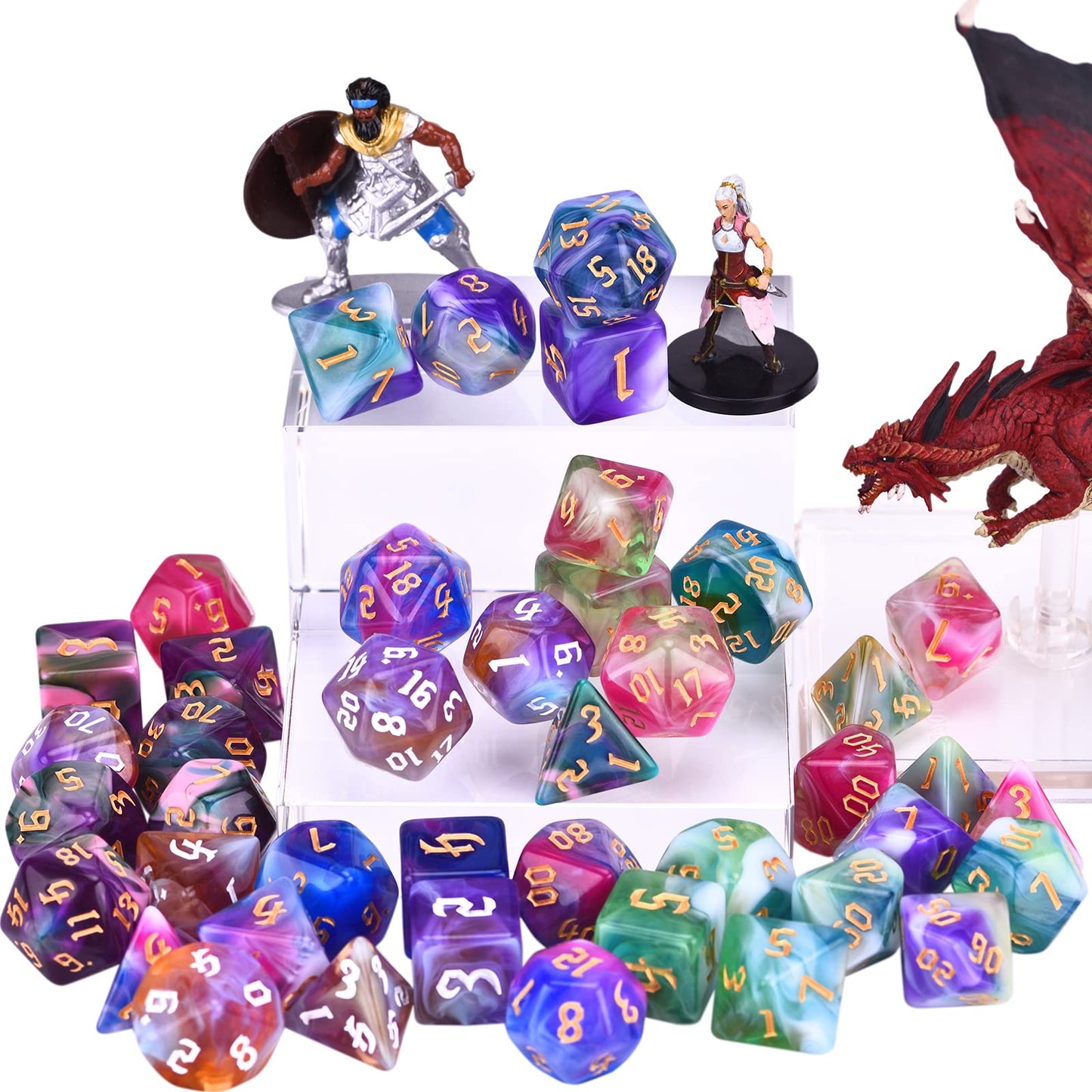 Amiven RPG Dice Sets 30 X 7-Die DND Polyhedral Dice (210pcs) with a Large Drawstring Bag for Dungeons and Dragons Tabletop Role