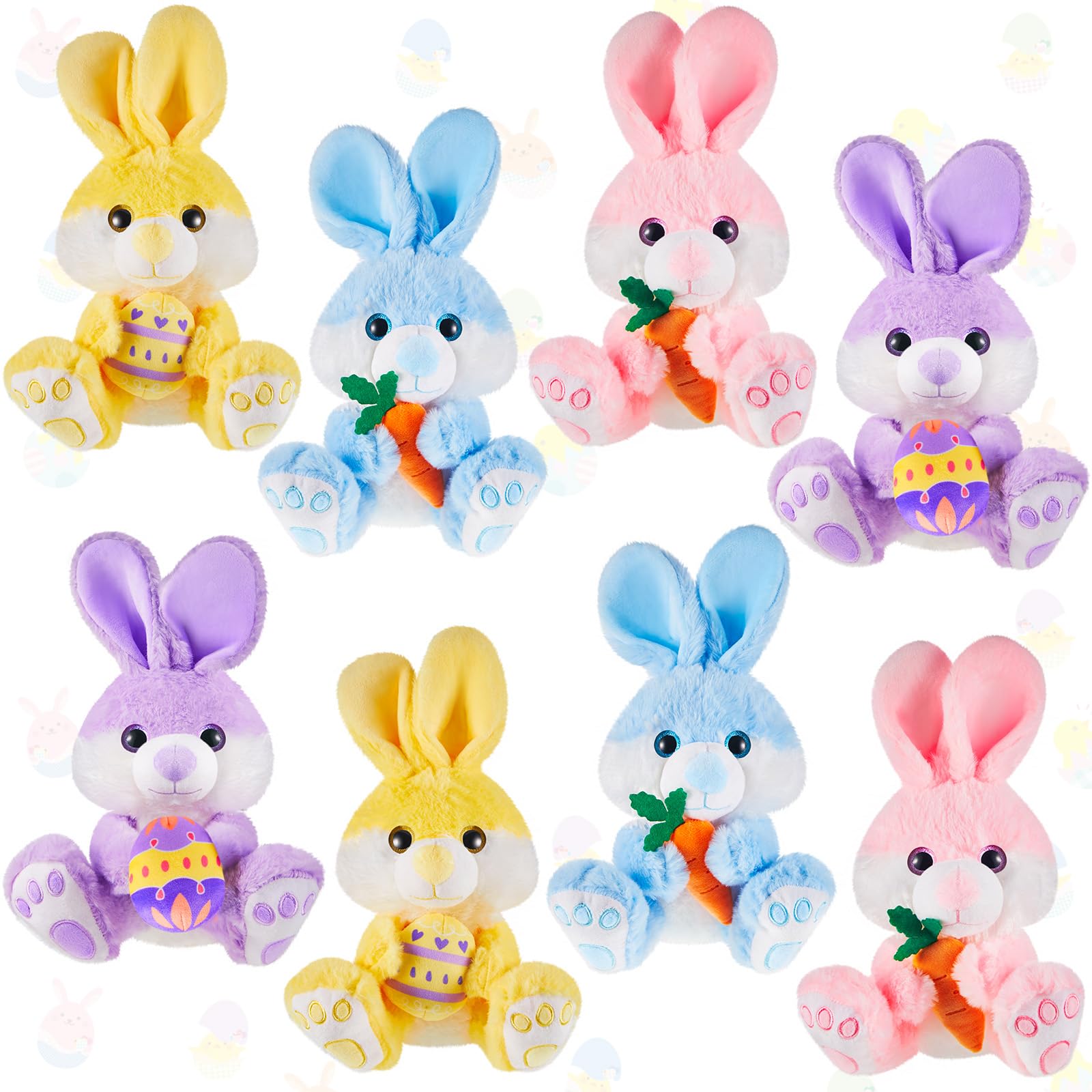 Shappy 4 Pcs 12 Inch Easter Bunny Stuffed Animal Cute Plush Rabbit With Eggs Carrot Large Bunny Plush Happy Easter Basket Stuffe