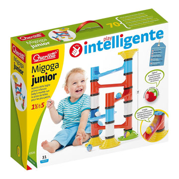 Quercetti Migoga Junior Marble Run - 31-Piece Beginner Set With Large Pieces And Rattle Balls, For Toddlers And Little Kids Ages
