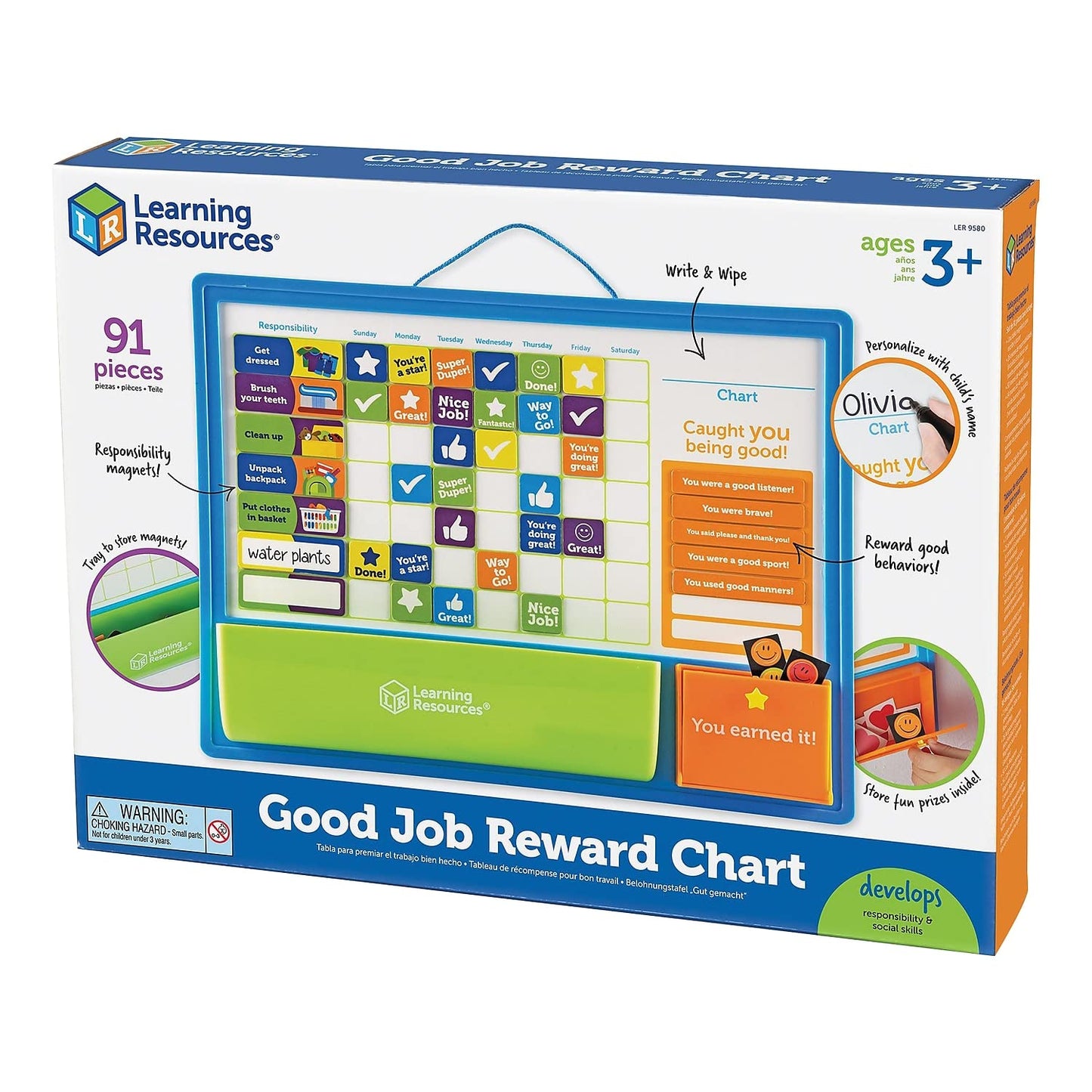 Learning Resources Good Job Reward Chart, 91 Pieces, Magnetic Chore & Responsibility Chart for Kids, Small, Multi-color, Model LER9580