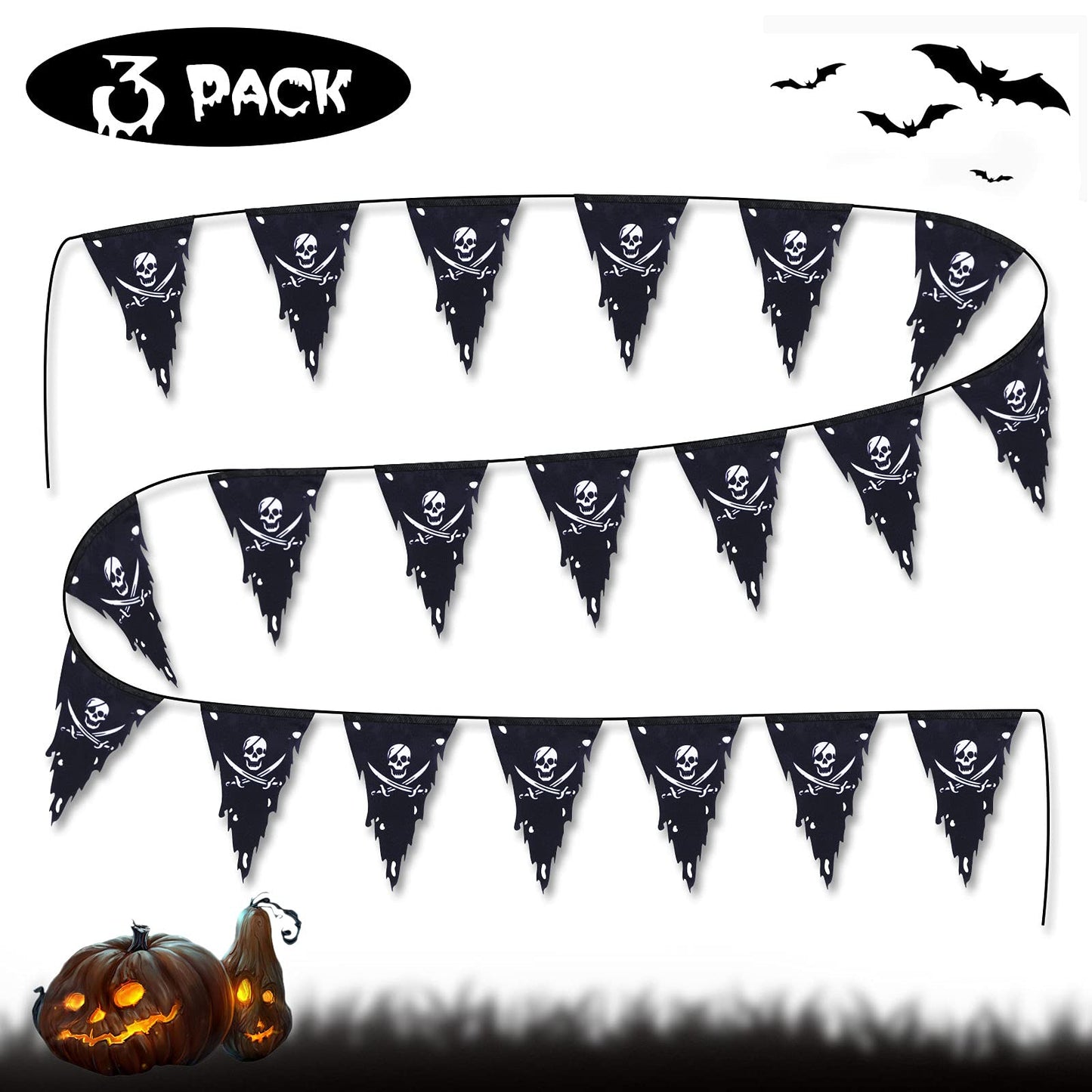 90 ft Pirate Flags Jolly Roger Banner Pirate Party Decoration Skull Triangle Flags Bunting for Party Outdoor Decoration Supplies