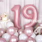 SUWEN 40 Inch Pink Foil Number Balloons 0-9 Jumbo Mylar Birthday Party Decorations for Girls, Women, and 19th Anniversary Supplies