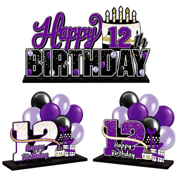 Lingteer Happy 12Th Birthday Purple Acrylic Table Topper Centerpieces Set - Cheers To Twelve Years Old Birthday 12Th Bday Party Gift Decorations.