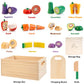 Wooden Play Food Set for Kids Kitchen | Velcro Chopping Veggies & Fruits Toy Food Set with Storage Case & Bag, Play Kitchen Acce