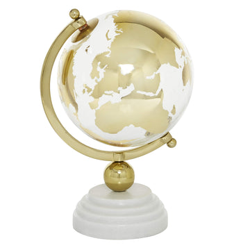 Deco 79 Ceramic Globe With Marble Base And Glass Globe, 8' X 8' X 13', Gold