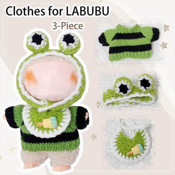 Clothes For Labubu 17Cm Labubu Accessories Crochet 3 Piece Set Outfits For Labubu(Frog)