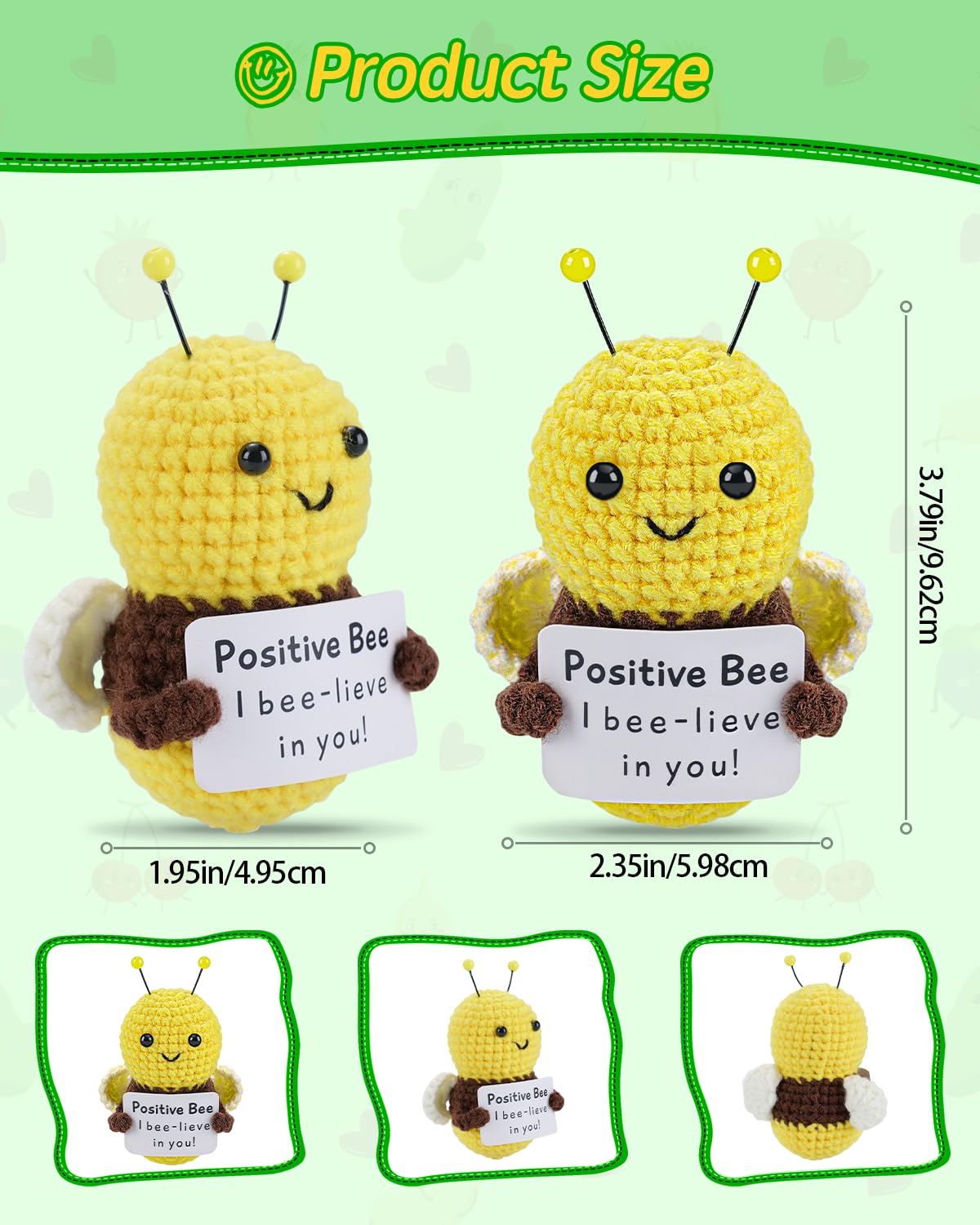 Jelutar Mini Funny Positive Potato, 3 Inch Knitted Doll With Positive Card For Cheer Up Gifts And Party Decorations, Cute Positive Potato Crochet Doll For Birthday Gifts (Positive Bee)