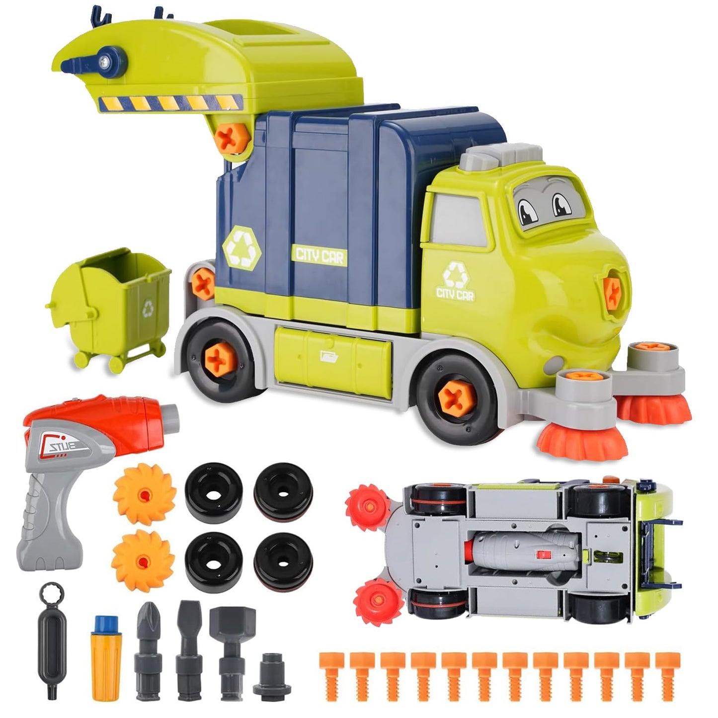 Take Apart Toy Garbage Truck Toys - 29 Pieces Disassembly Set with Electric Drill, Christmas Day & Birthday Gift for 3 4 5 6 7 Y