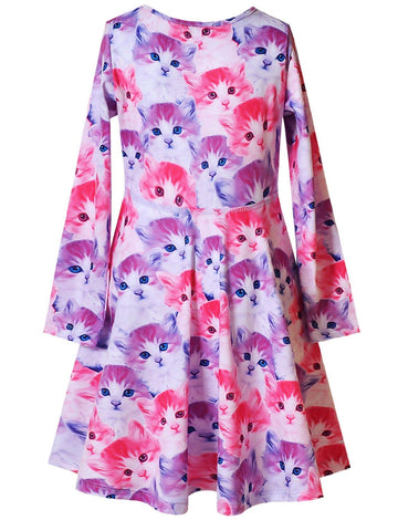 Girls Winter Twirl Dresses Cat Outfits Casual Purple 8 9