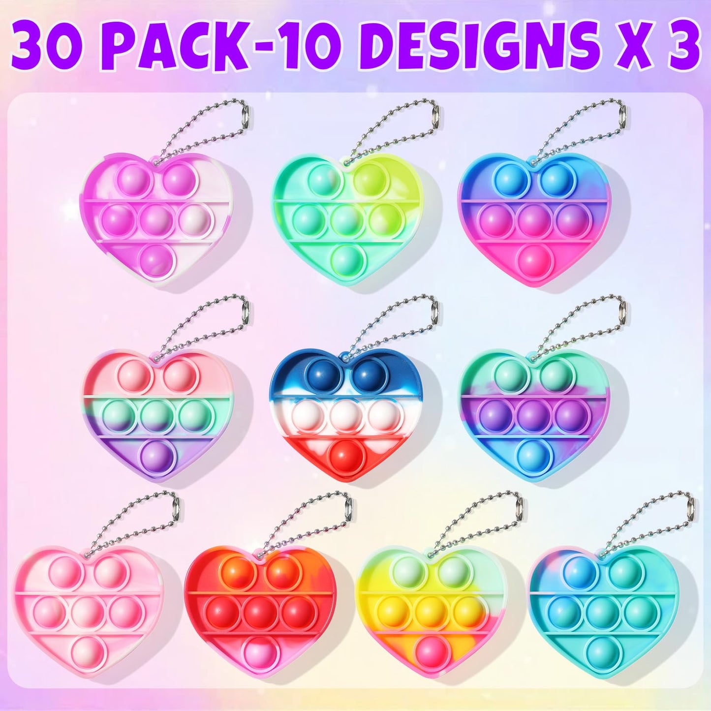 Asoulin Party Favors For Kids 8-12, 24 Packs Pop Heart Fidget Toys & Gifts Cards Birthday Easter Gift For Kids Toddler Boys Girl