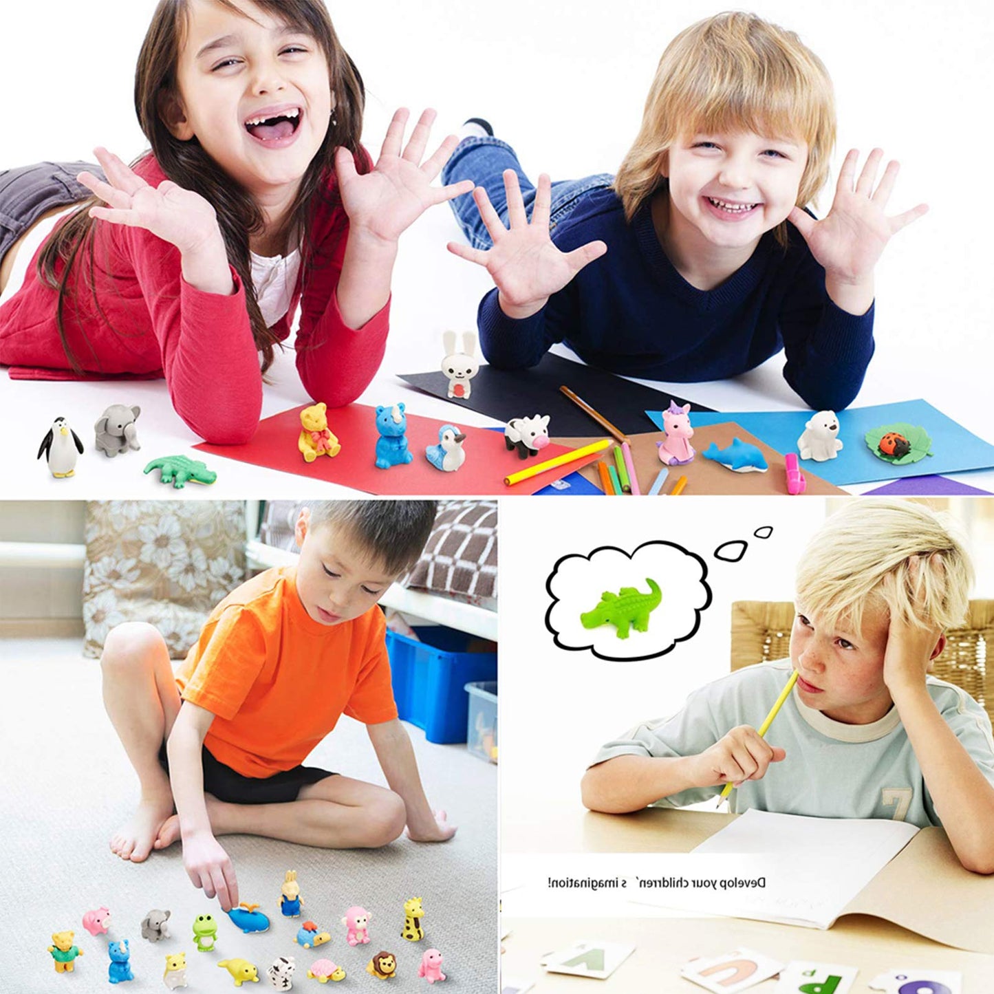 Urskytous 64Pcs Animal Erasers Kids Pencil Eraser 3D Bulk Mini Take Apart Puzzle Eraser Desk Pets For Party Favors, Classroom Re