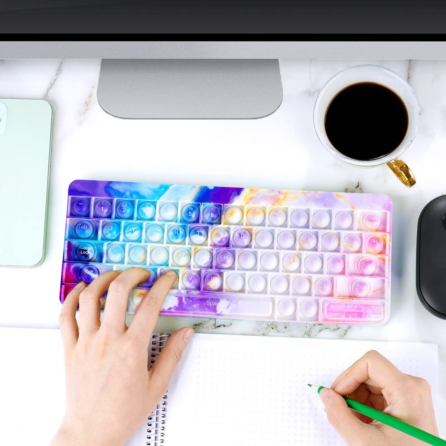Nitoy Keyboard Bubble Fidget Sensory Toy Big Size Galaxy Color Push Pop Fidget Toy Stress Reduce Anxiety Relief Bubble Popper Si