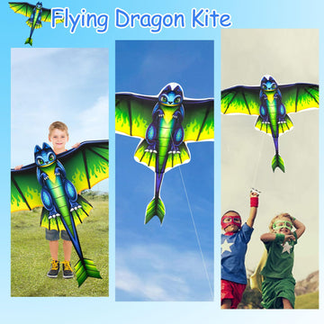 62' Dragon Kite For Kids And Adults, Easy To Fly Dinosaur Kites For Kids Ages 4-8 8-12 With 328Ft Kite String For Beach Trip Park Birthday Gift Family Outdoor Games And Activities, 2 Pack