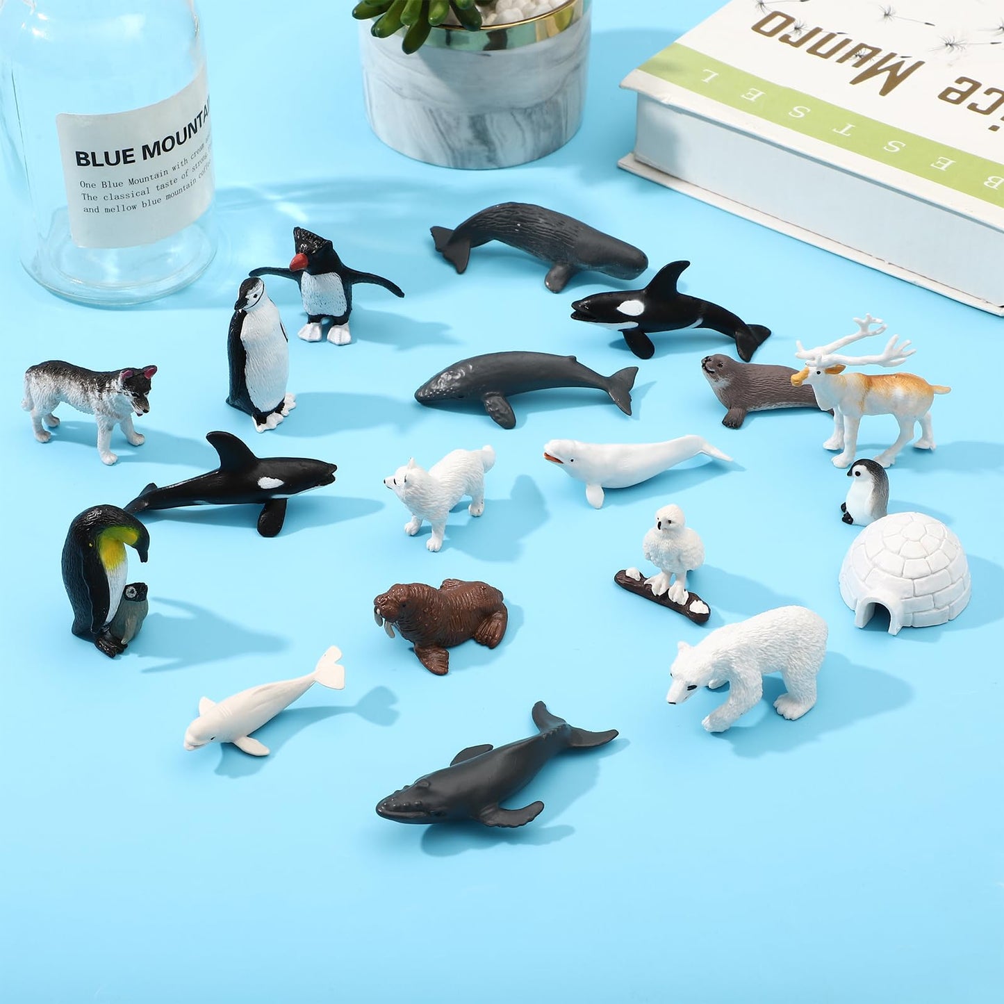 Onest 25 Pieces Mini Arctic Animals Figurines Set Polar Animal Toys Plastic Arctic Tundra Deer Toy Animal Small White Bear Polar