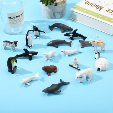 Onest 25 Pieces Mini Arctic Animals Figurines Set Polar Animal Toys Plastic Arctic Tundra Deer Toy Animal Small White Bear Polar